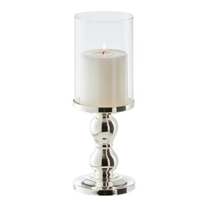 Farol Mascha, plateado, antideslizante, altura 28 cm, para velas de hasta 10 cm de diámetro