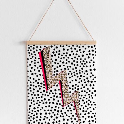 Lightning Bolt Leopard Print Polka Dot - Ritratto A4