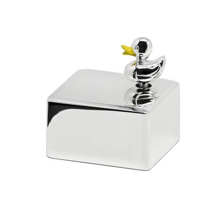 Music box, duck jukebox, silver-plated, tarnish-resistant, 5x6 cm, melody "Guten Abend Gute Nacht"