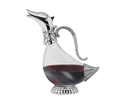 Dekatierente Dekanter Karaffe Duck, Glas, edel versilberte Elemente, Füllmenge 0,9 Liter