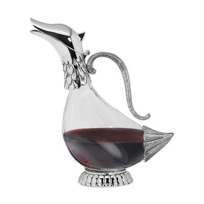 Decanter Caraffa Duck, vetro, eleganti elementi argentati, capacità 0,9 litri