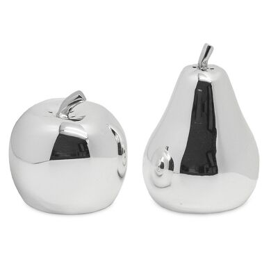 Apple and pear salt and pepper shakers, silver-plated, tarnish-proof, height 6 cm and 4 cm
