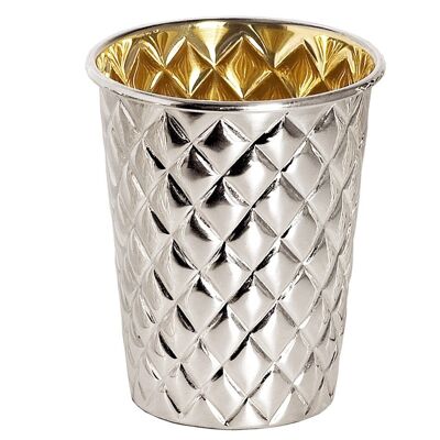 Silver beaker Pilar with diamond pattern, heavily silver-plated, inside gold look (polished brass), height 10 cm