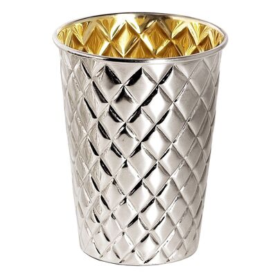 Bicchiere Pilar in argento con motivo a rombi, molto argentato, all'interno aspetto dorato (ottone lucido), altezza 11 cm