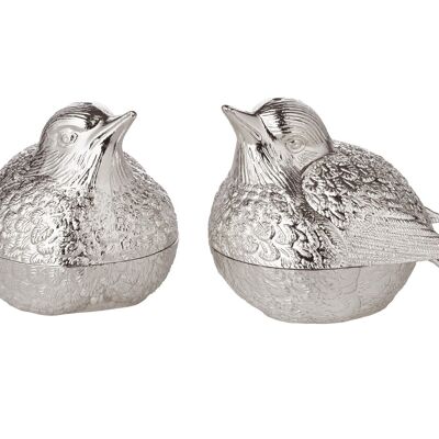 Salt and pepper shaker sparrows, height 6 cm, silver-plated, tarnish-proof