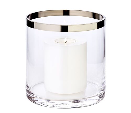 Windlicht Molly, mundgeblasenes Kristallglas mit Platinrand, Höhe 15 cm, Durchmesser 15 cm