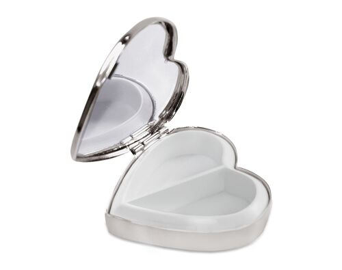 Pillendose Herz mit Spiegel, 2 Fächer, edel versilbert,anlaufgeschützt, 5 x 5 cm