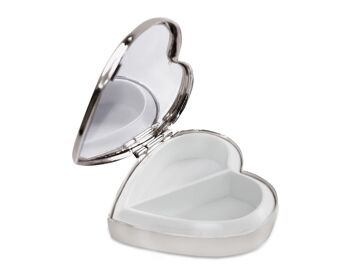 Boîte à pilules coeur avec miroir, 2 compartiments, noble argenté, résistant au ternissement, 5 x 5 cm 1