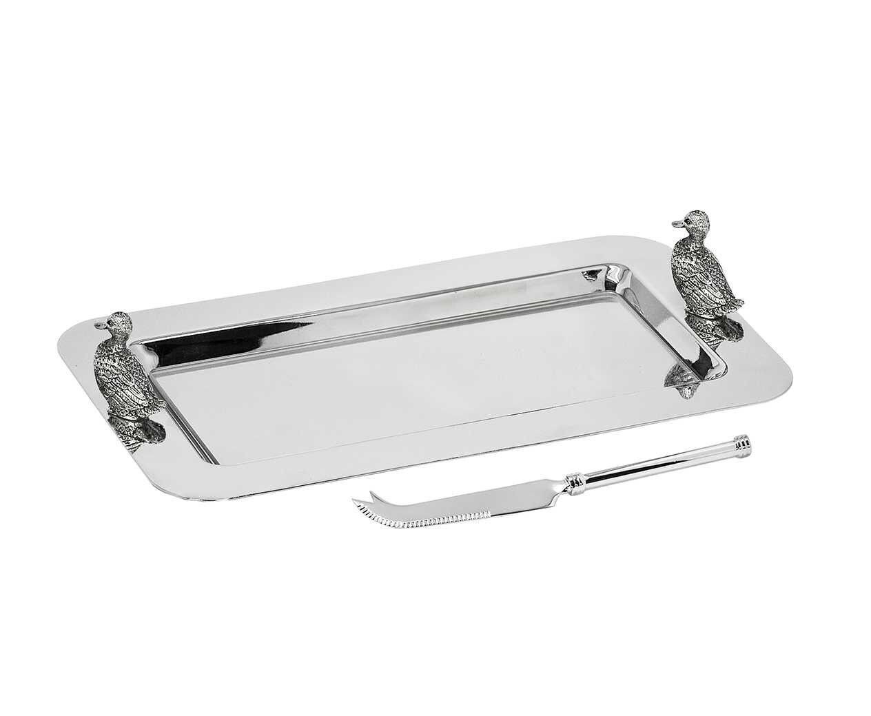 Serving plate Serving tray duck, with knife, silver-plated, 28 x 26 cm