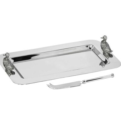 Serving plate Serving tray duck, with knife, silver-plated, 28 x 26 cm