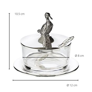 Pot à confiture canard avec soucoupe et cuillère, argenté, résistant au ternissement, H 12 cm, ø 9 cm 2