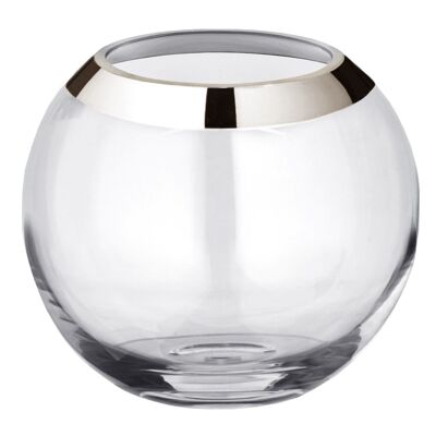 Vaso Vaso a sfera Mirinde, vetro cristallo soffiato a bocca con bordo platino, H 18 cm, ø 20 cm, apertura ø 10 cm