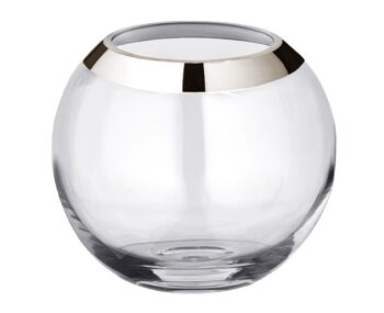Vase, vase boule Mirinde, verre cristal soufflé à la bouche avec rebord en platine, H 18 cm, ø 20 cm, ouverture ø 10 cm 1