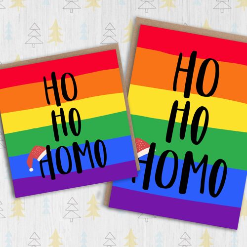 LGBTQ+ Christmas, Holiday card: Ho Ho Homo