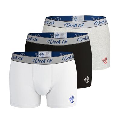 Dock13 men underpants (3-pack boxer shorts men) (black + white + gray)