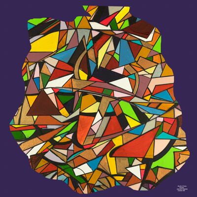 Zusammenfassung 1-39-4 . Geometrischer Kubismus Farbkunst 70x70 cm.