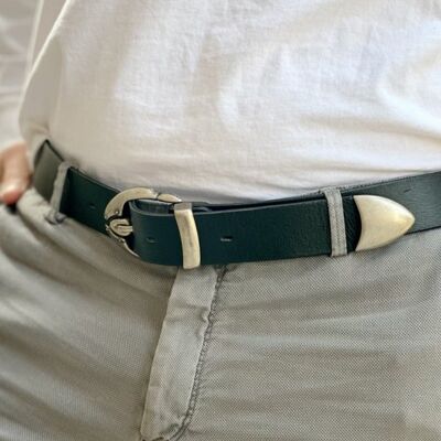 Mens Leather Belt Silver Buckles