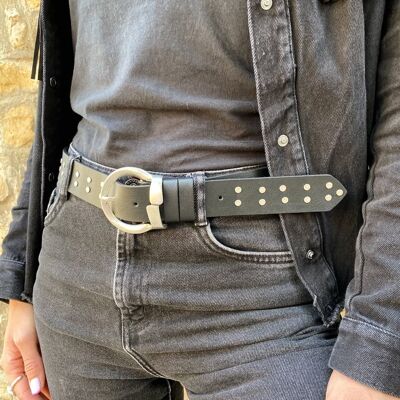 Silver Studded Leather Belt