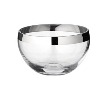 Bol Bol décoratif Ella, verre cristal soufflé à la bouche avec rebord en platine, diamètre 14 cm