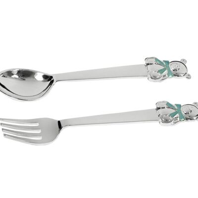 Children's cutlery bear blue L 14 cm