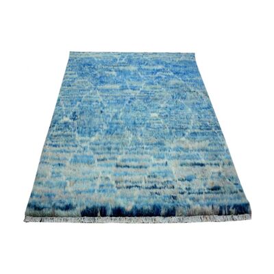 Tapis bleu marocain doux noué à la main