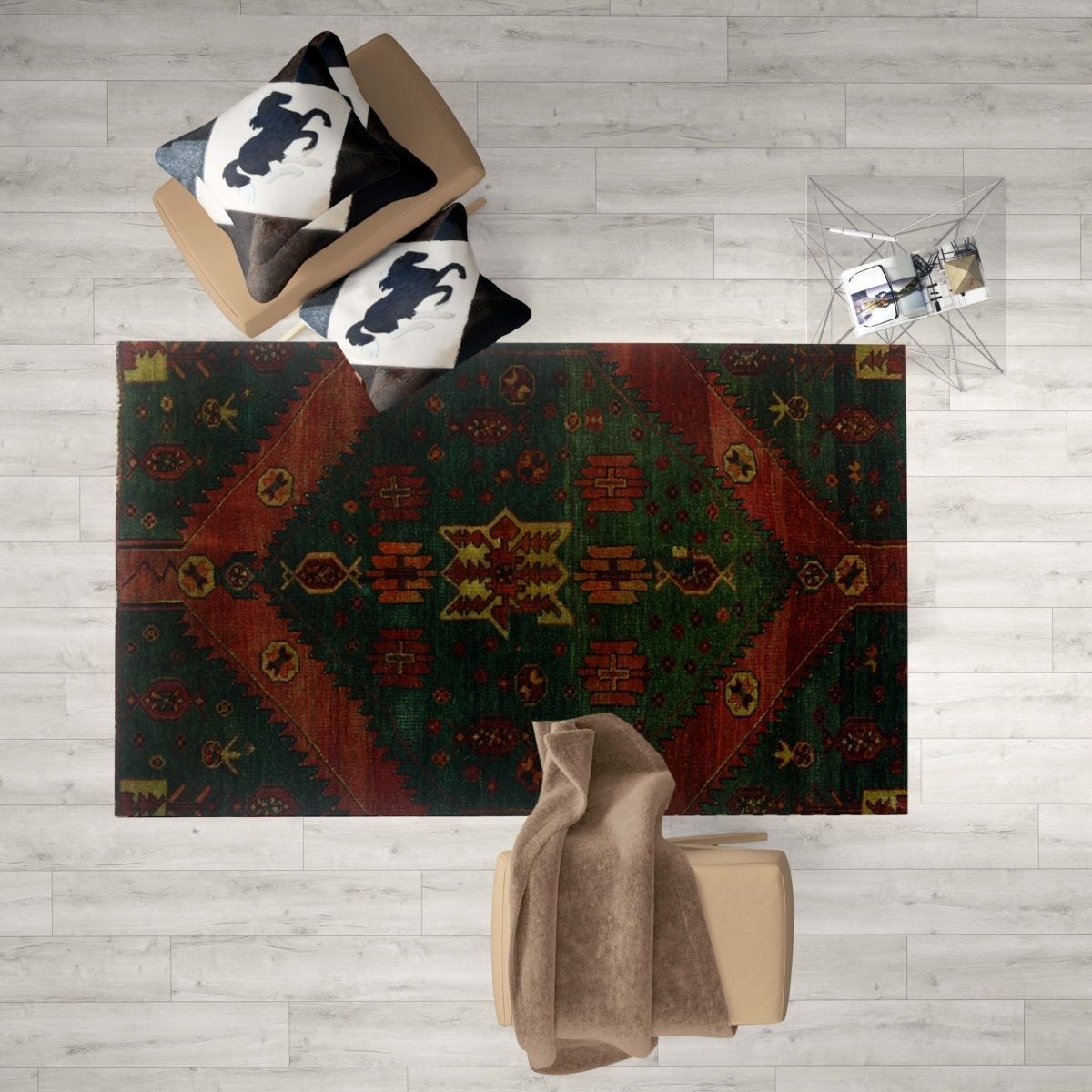 Tappeto vintage in metallo pesante annodato a mano Heriz