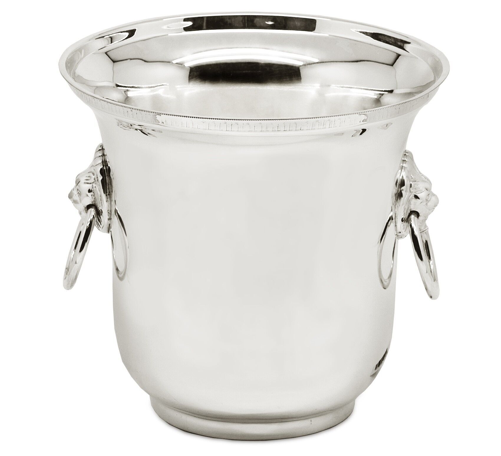 Flaschenkühler Leon mit Griffen an Löwenköpfen, schwerversilbert, Höhe 21 cm, Durchmesser 22 cm