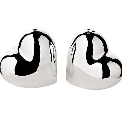 Salt and pepper shakers heart hearts, noble silver-plated, height 3.5 cm