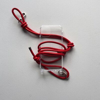Handyhülle mit Band aus premium Nappaleder - Handykette rot