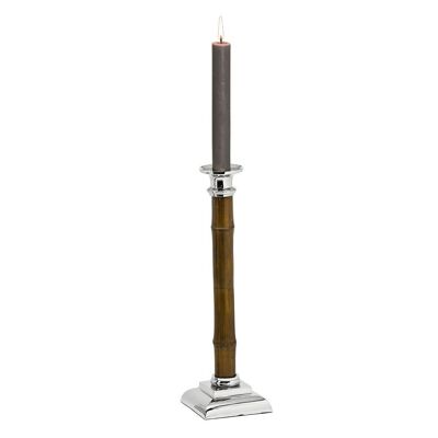 Bougeoir Bougeoir Holm avec tige en bambou, acier inoxydable nickelé brillant, hauteur 36 cm