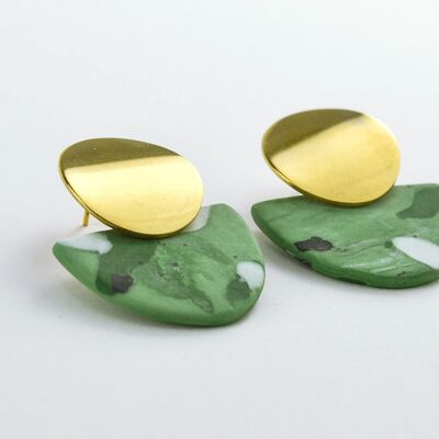 Boucles d'oreilles en porcelaine chinée, vert sourd