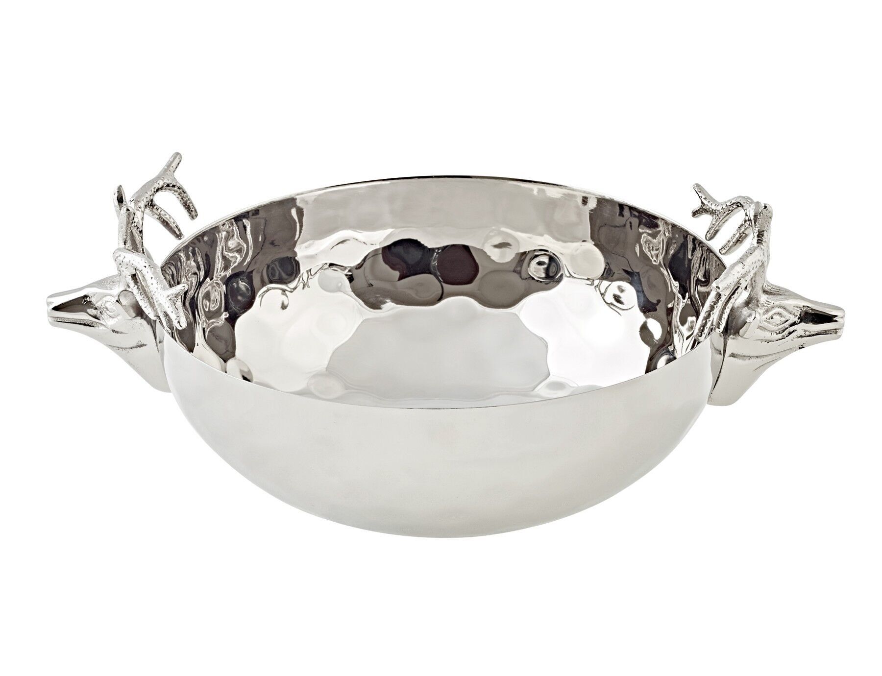Schale Amar, mit Hirschköpfen, innen gehämmert, edel versilbert, Durchmesser 20 cm, Höhe 11 cm