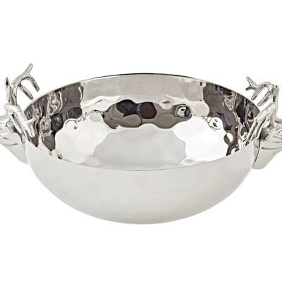 Amar bowl, with deer heads, hammered inside, silver-plated, diameter 20 cm, height 11 cm