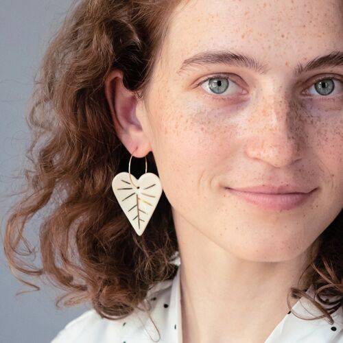 White Leaf Hoop Earrings