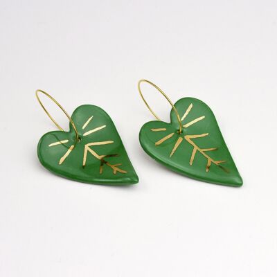 Boucles d'oreilles créoles feuille verte