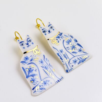 Delft Blue Cat Earrings