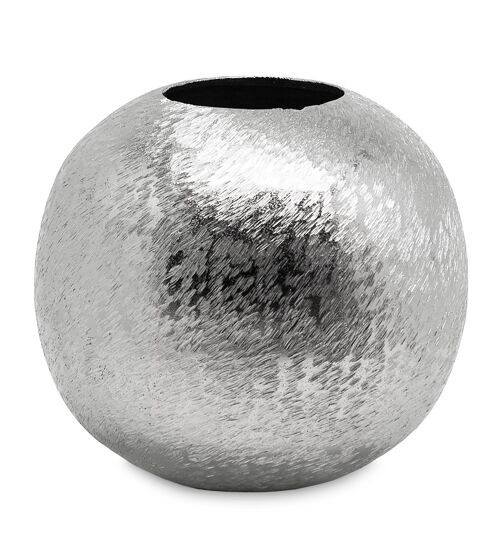 Vase Kugelvase Inga, Aluminum, gebürstet, vernickelt, Höhe 19 cm, Durchmesser 19 cm, ø Öffnung 8 cm
