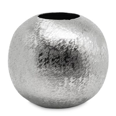 Florero Kugelvase Inga, aluminio, cepillado, niquelado, altura 19 cm, diámetro 19 cm, ø apertura 8 cm