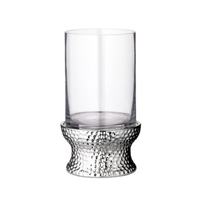 Windlicht Kerzenglas Estepona, Glas und vernickelt, Höhe 30 cm