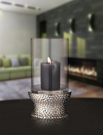 Lanterne bougie en verre Estepona, verre et nickelé, hauteur 30 cm 2