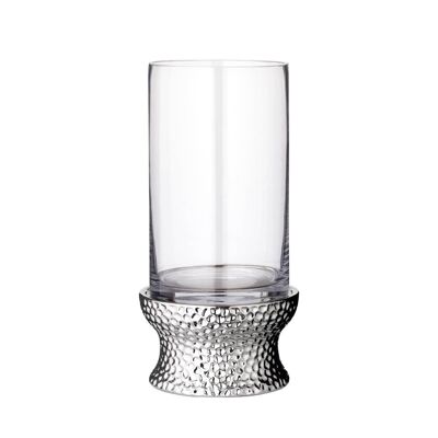 Windlicht Kerzenglas Estepona, Glas und vernickelt, Höhe 34 cm