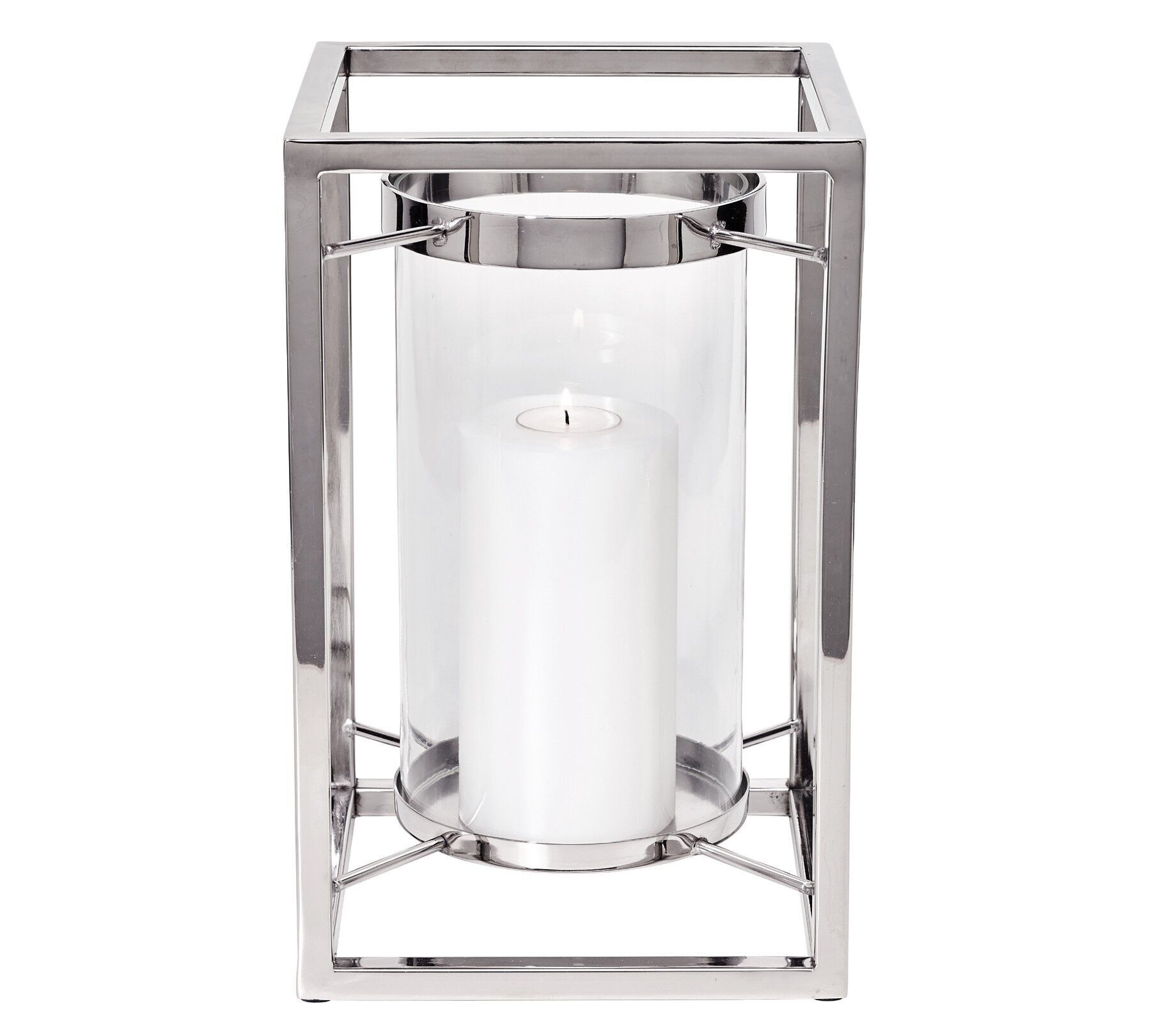 Banu lantern, nickel-plated stainless steel, with glass, height 31 cm