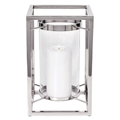 Banu lantern, nickel-plated stainless steel, with glass, height 31 cm
