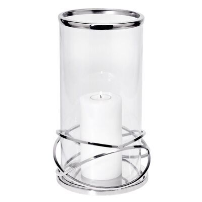 Lanterne de colline, acier inoxydable nickelé, avec verre, hauteur 32 cm, diamètre 17 cm
