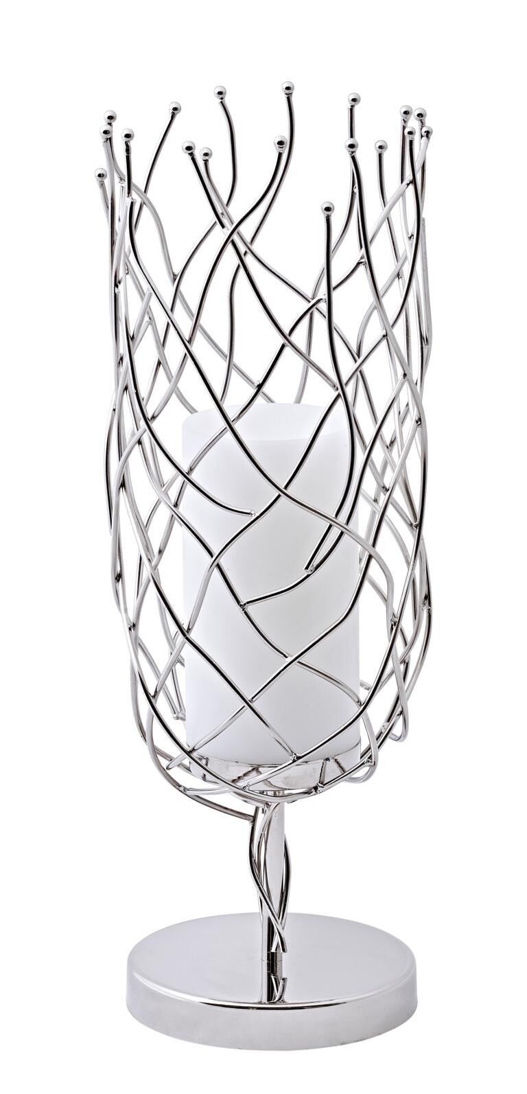 Lantern candle holder Stan, stainless steel shiny nickel-plated, for large candles, height 41 cm