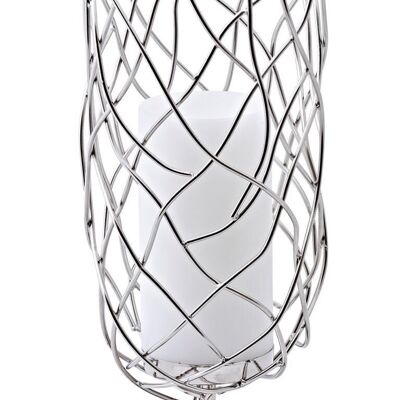 Bougeoir lanterne Stan, acier inoxydable nickelé brillant, pour grandes bougies, hauteur 41 cm