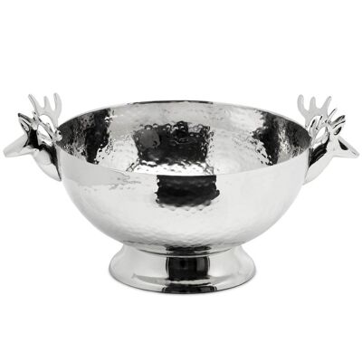 Bowl with reindeer heads, hammered, stainless steel, shiny nickel-plated, length 28 cm