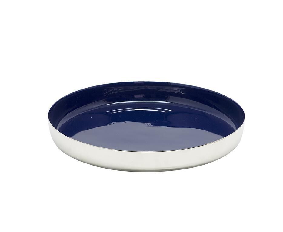 Tray Serving tray Clemens, aluminum nickel-plated, painted blue inside, diameter 30 cm