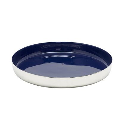 Tray Serving tray Clemens, aluminum nickel-plated, painted blue inside, diameter 30 cm