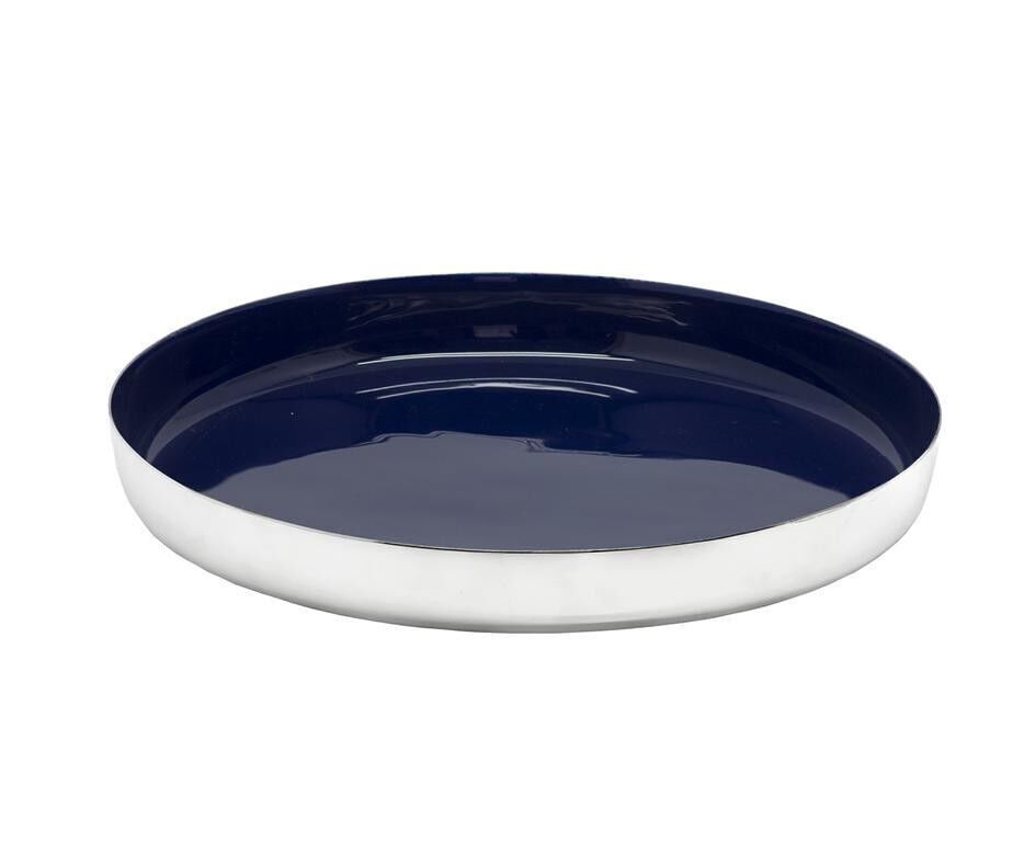 Serving tray Clemens, aluminum nickel-plated, painted blue inside, diameter 40 cm